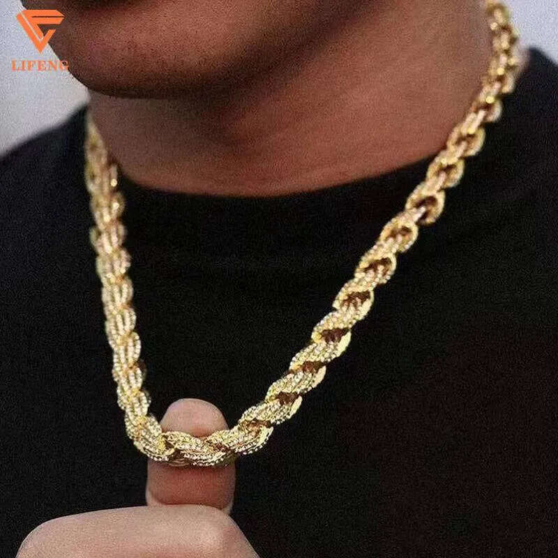 Fine Jewelry 925 Silver Gold Plated High Quality Hand Setting Iced Out VVS Moissanite Diamond HipHop Rope Chain Necklace for Men - view 4