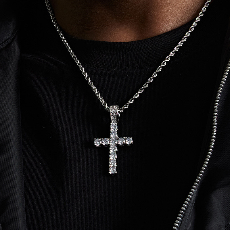 Necklace For Men And Women Diamond Inlaid Cross Titanium Steel Hip Hop Simple High End Sweater Chain Jewelry - view 4