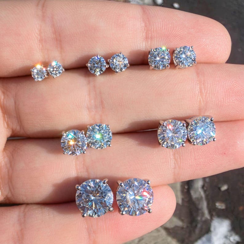 Moissanite earrings Screw Back VVS Moissanite Hip Hop S Sier 10K 14K Gold Dia Round Solitaire Stud Earrings