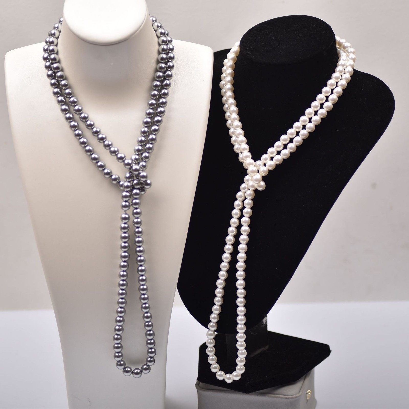 Elegant silver-gray round high-luster pearl necklace for women long multi-layer sweater chain new trendy jewelry 251016