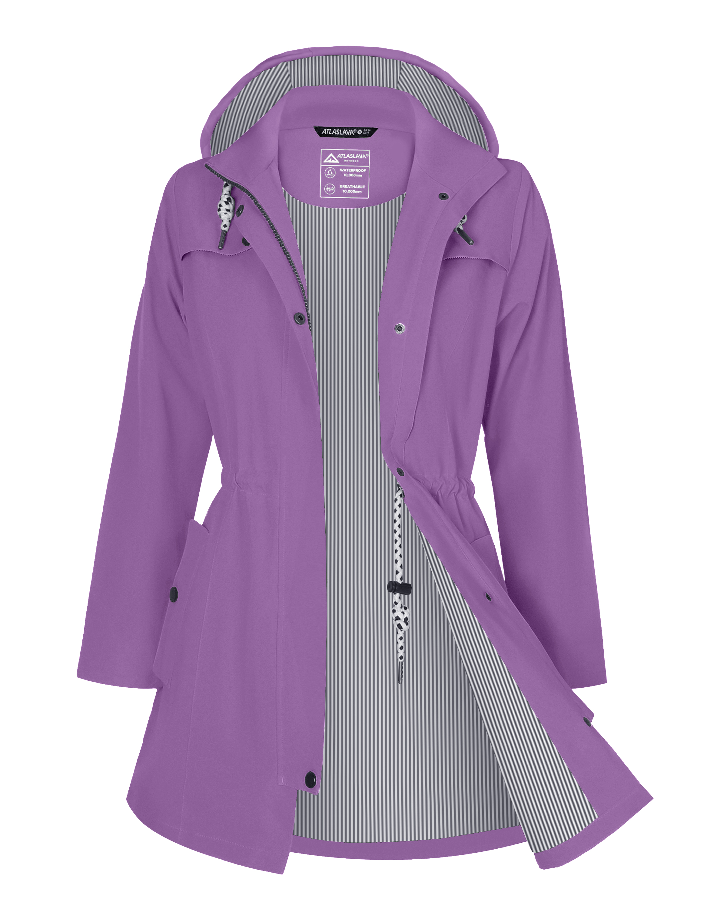 Women's Long Waterproof Hooded Raincoat with Transition Jacket Features for Outdoor Use