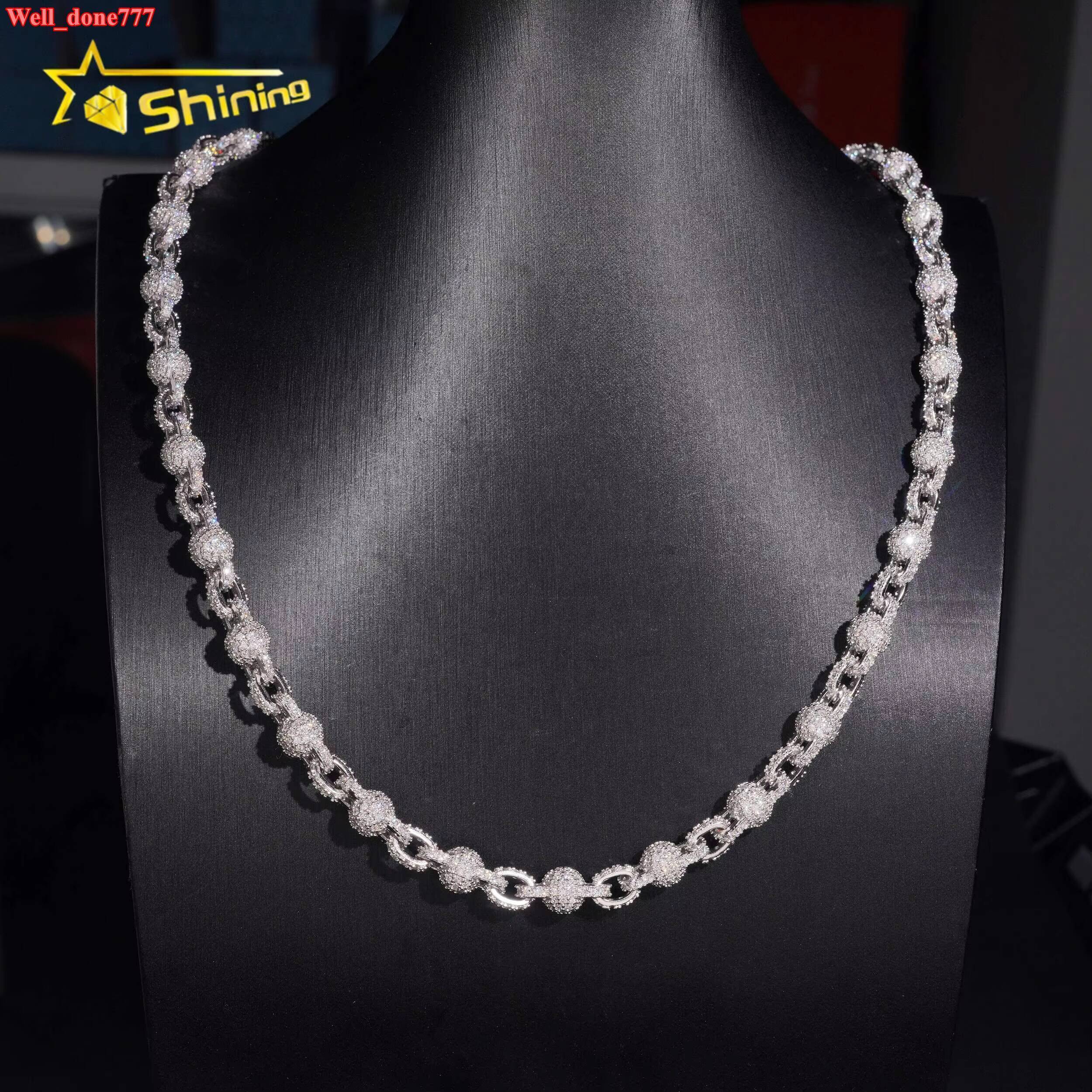 Infinite Beaded Chain Beads 8mm Iced Out VVS Moissanite Pass Diamond Test Cuban Link Chain Hip Hop Mens 925 Silver Necklace Jewelry