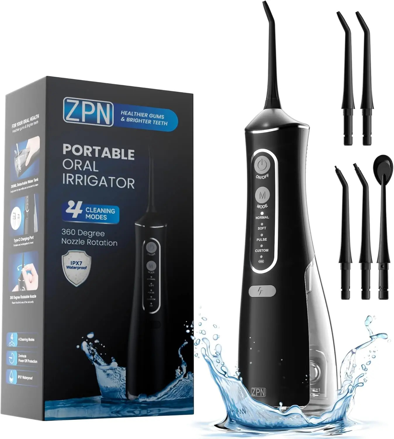 ZPN Water flosser for Teeth Cleaning and Flossing with 5 Replaceable Jet Tips IPX7 Waterproof Water Flosser Portable and Rechar 260525