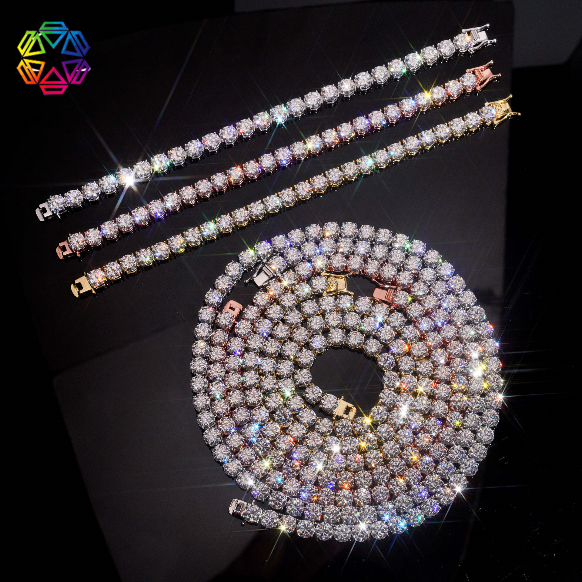 2025 Newest 925 Silver Ice Diamond Tennis Chain Bracelet Red 65mm Moissanite Gold Plated Certified GRA for Parties