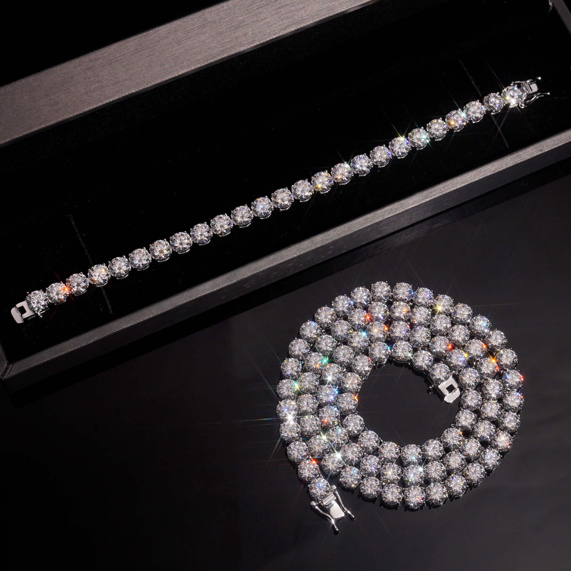 2025 Newest 925 Silver Ice Diamond Tennis Chain Bracelet Red 65mm Moissanite Gold Plated Certified GRA for Parties