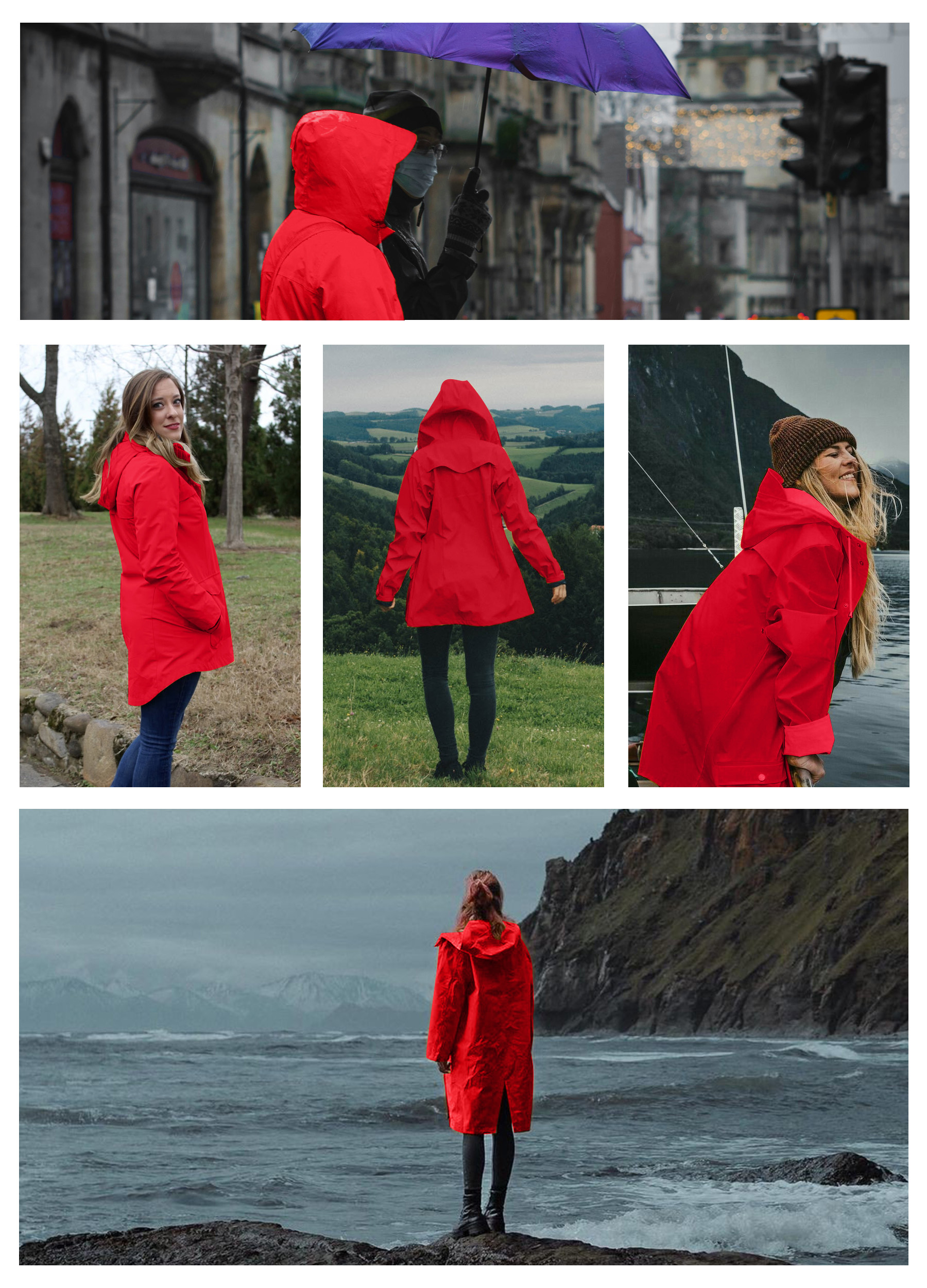 Waterproof Womens Rain Jacket with Detachable Hood Versatile Outdoor Clothing