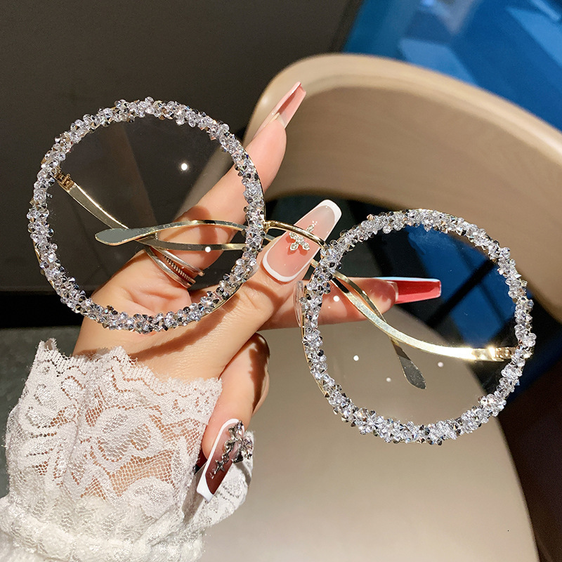 Round Crystal Embellished Sunglasses Gradient Lens Fashion UV Protection Eyewear