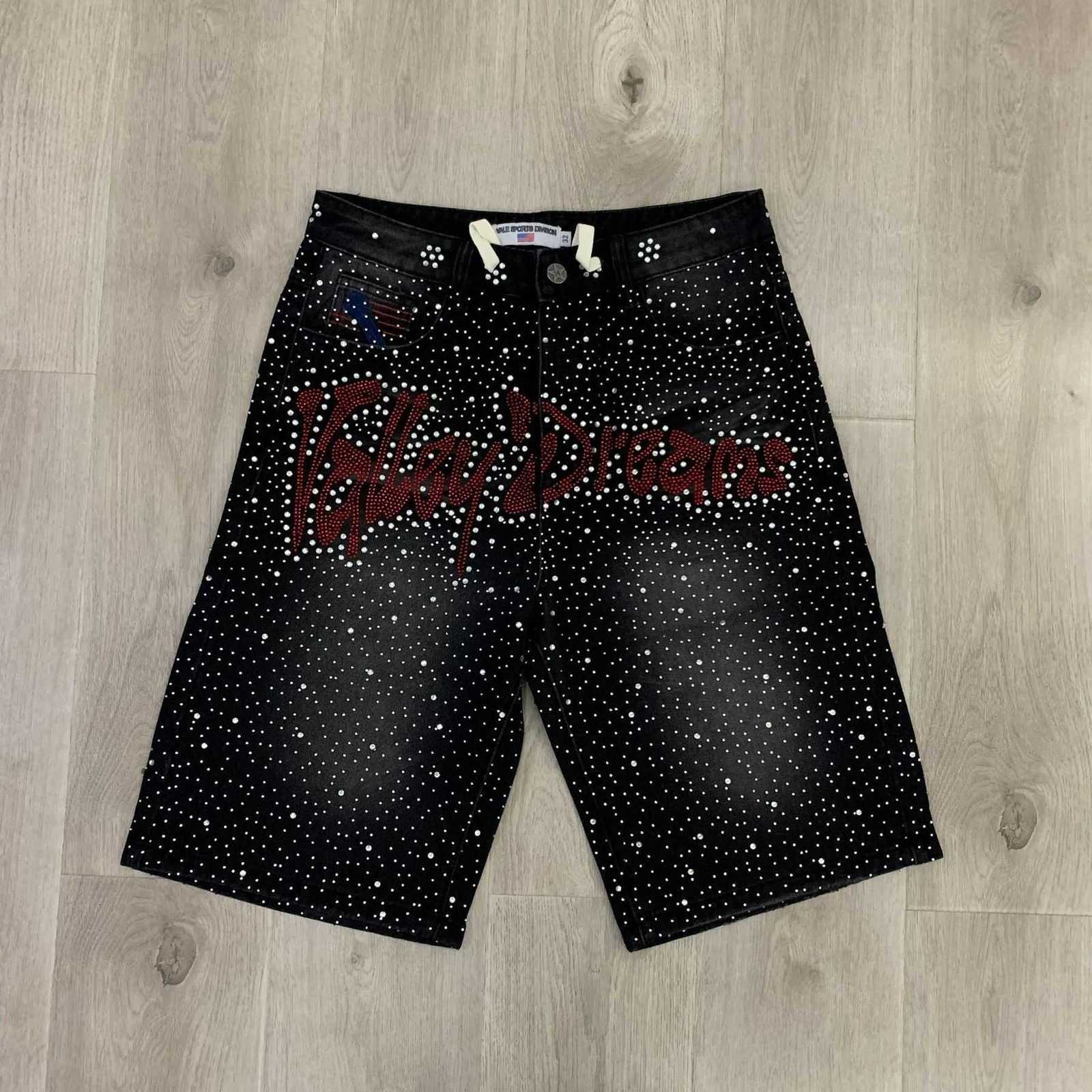 Y2k Black Denim Shorts Baggy Streetwear Embroidery Cartoon Graphics Short Jeans Men Harajuku Hip Hop Loose Fitness Casual Shorts X251205