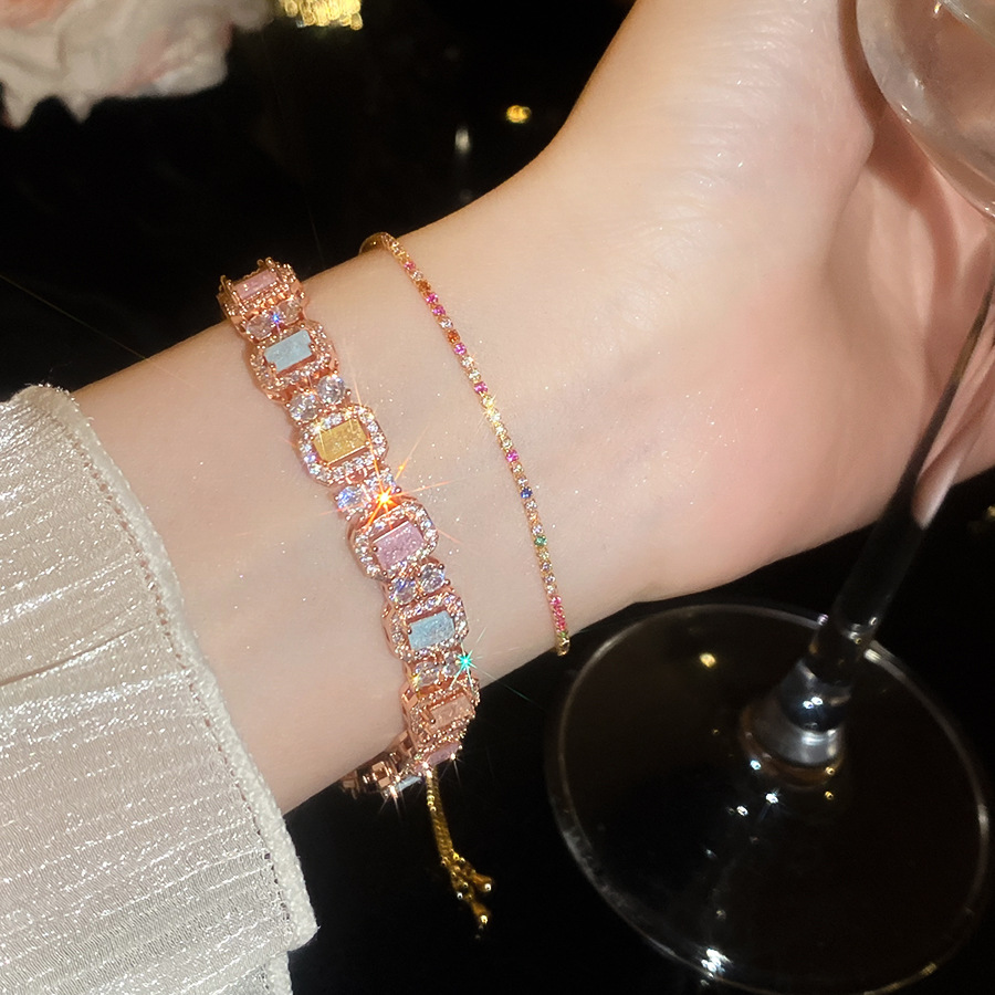 Shiny zircon square bracelet, dopamine sweet style, light luxury, high-end feel, versatile jewelry - view 4