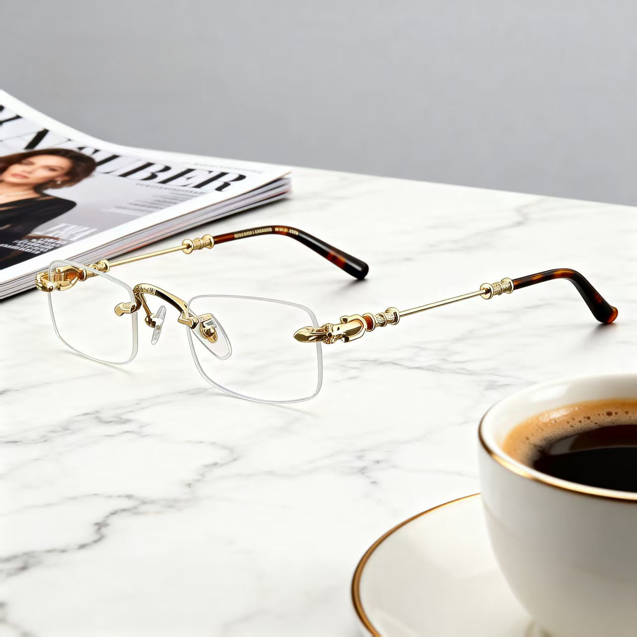 Luxury Brand Designer's New Fashion High-definition Anti-blue Light Flat Lenses Metal Frame Eyeglasses For Women, Premium Reading Glasses