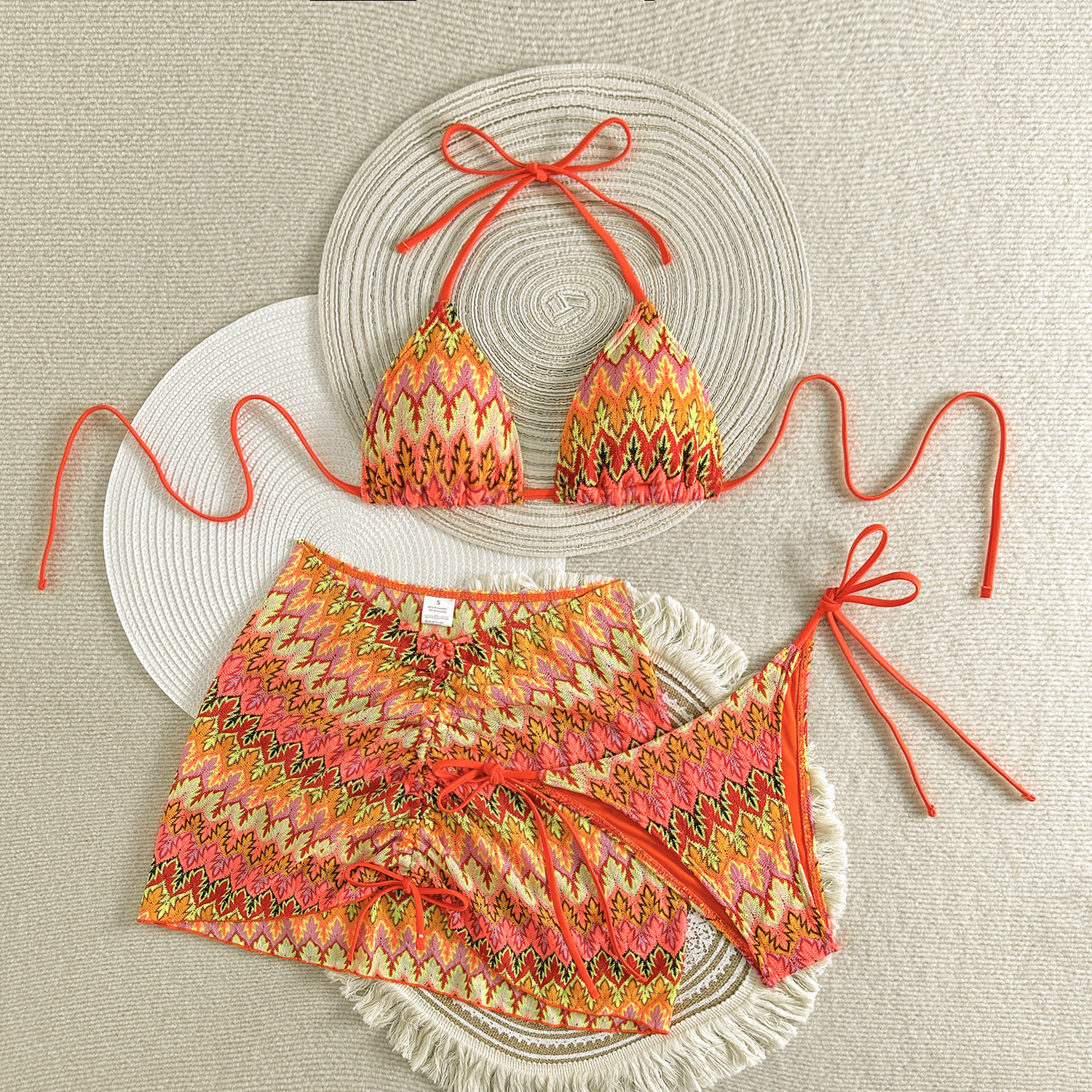 2025 Embroidered Gradient Sexy ThreePiece Swimsuit Bikini 250114