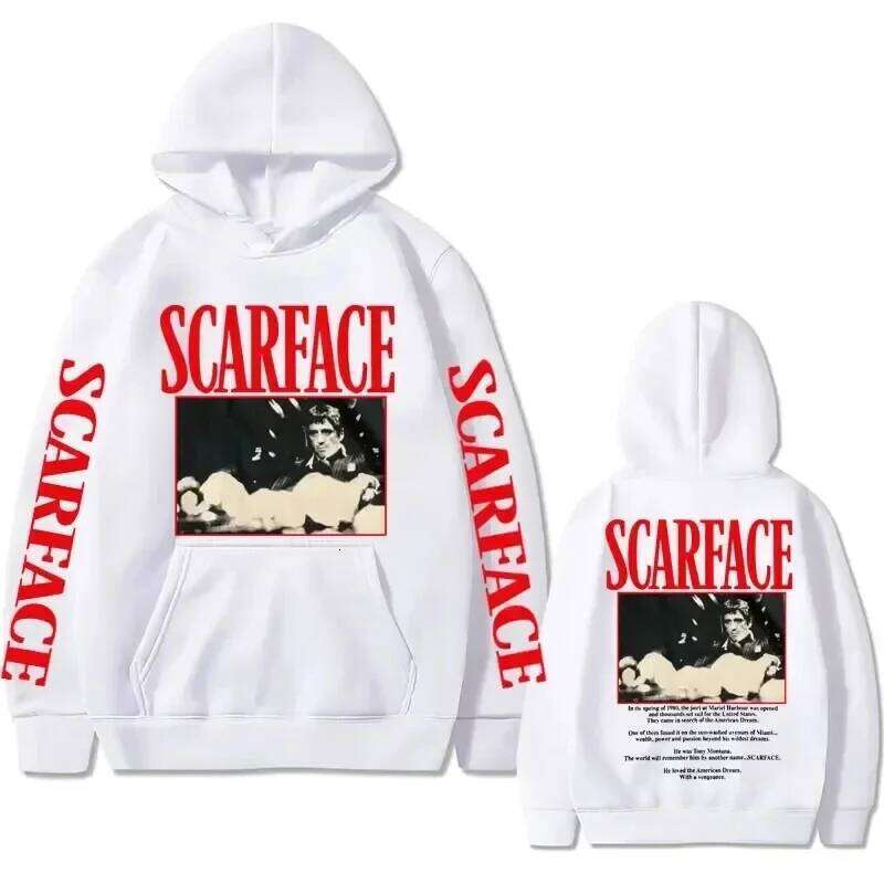 Retro 90s movie Scarface star Tony Montana hoodie, street American retro trend pullover, hip-hop fashion, oversized sportswear 26Y0526