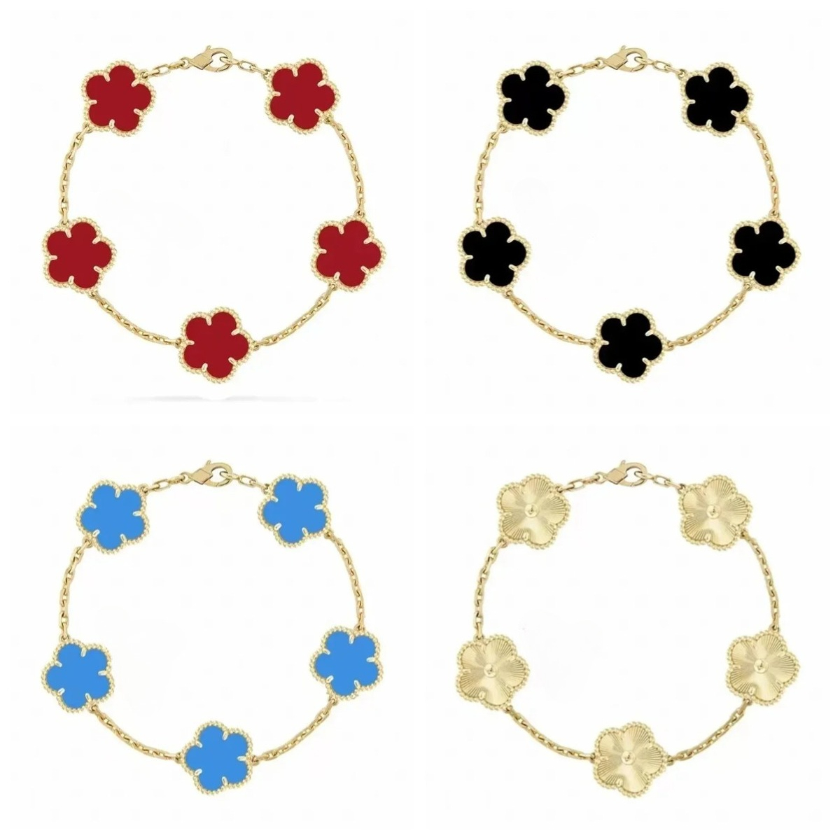Designer Bracelet Women Four Leaf Clover Bracelet Plated 18K Gold Bracelet Red Green White Shell Agate Charm Bracelet Woman Wedding Party Jewlery