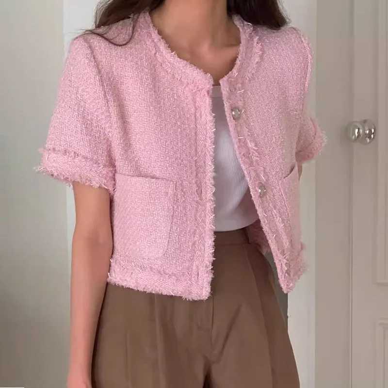 New Summer Collection Online Runway Women Coats Round Neck Patchwork Fringed Rough Edge Loose Short Sleeved Tweed Jacket M260525