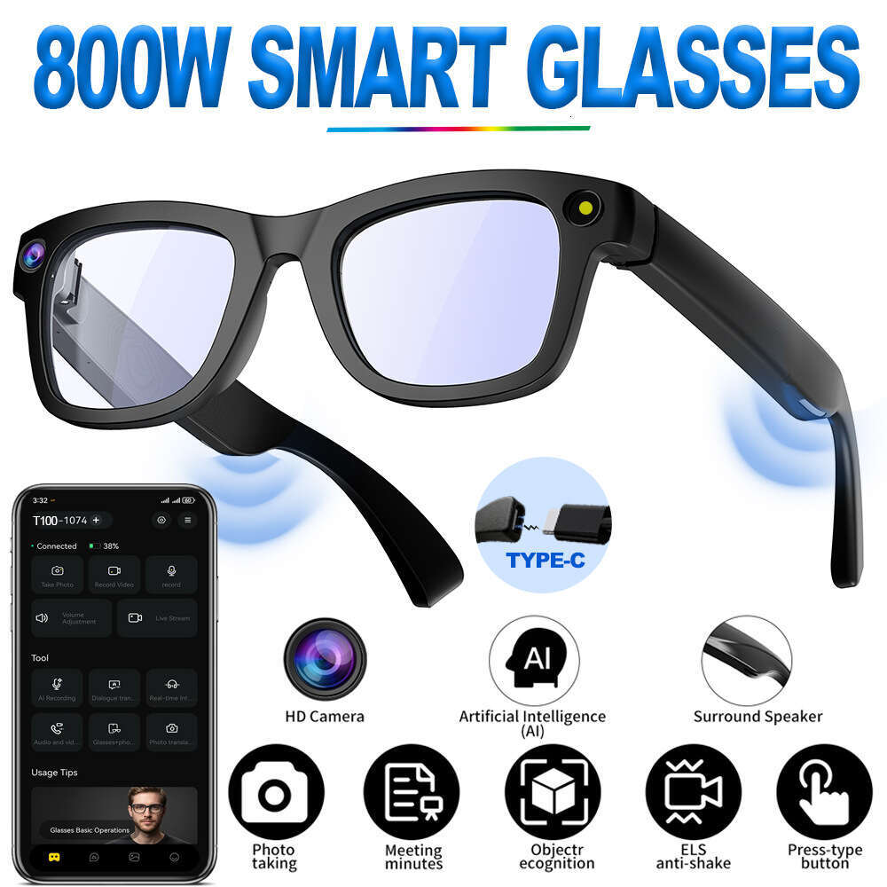 E09 AI Smart Glasses 800W Camera Video Recorder Real-time Translation Meeting Record Voice Recognition CKS