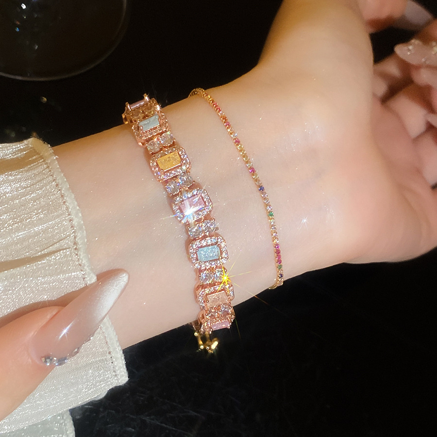 Shiny zircon square bracelet, dopamine sweet style, light luxury, high-end feel, versatile jewelry - view 7