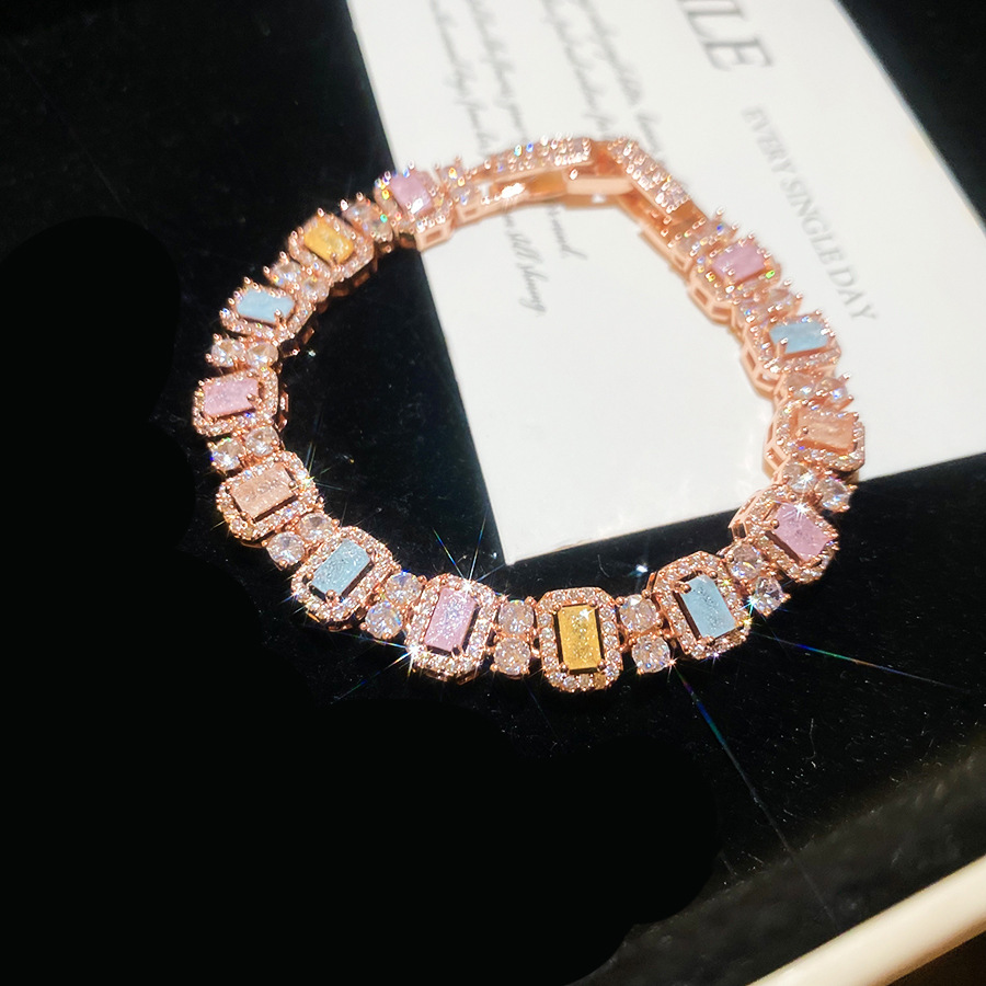 Shiny zircon square bracelet, dopamine sweet style, light luxury, high-end feel, versatile jewelry - view 9