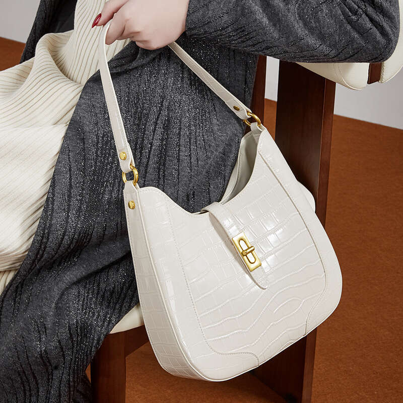 Genuine Leather Crocodile Pattern Cowhide Bag Niche Design Large Capacity Underarm Shoulder Crossbody Bag Spring Summer Women SENYY