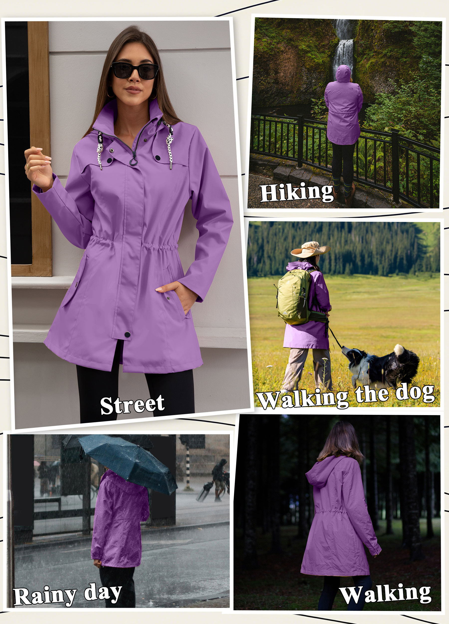 Women's Long Waterproof Hooded Raincoat with Transition Jacket Features for Outdoor Use