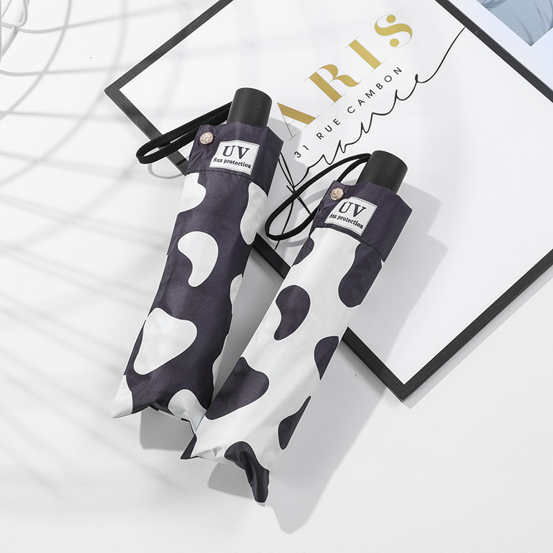 Farm Animal Print Fold Auto Umbrella Black White Cow Spots Carbon Fiber Frame Umbrella Sun and Rain Portable Umbrellas 240820
