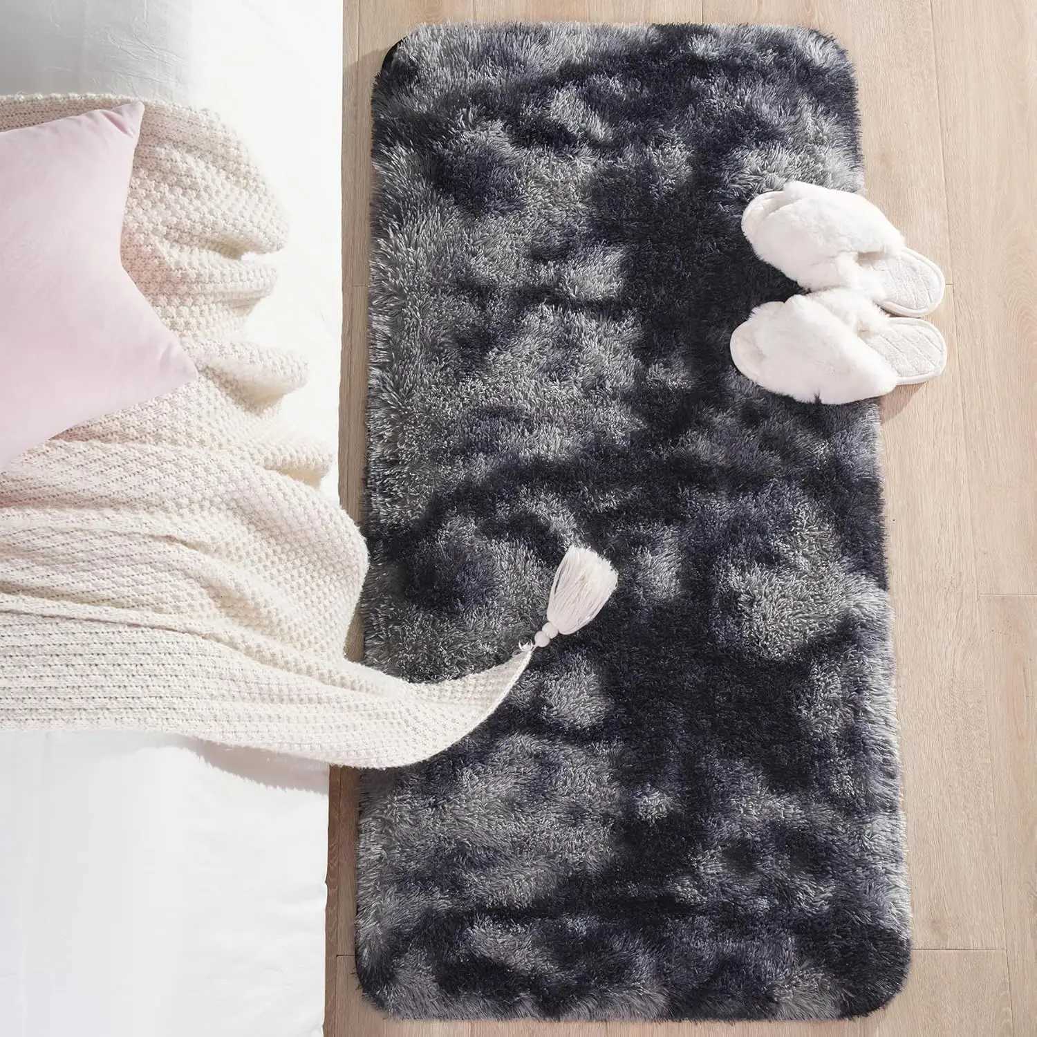 VIKAMA Modern Shaggy Runner Rug Soft Bedside Rug for Bedroom Living Room Sofa Runner Hallway Mat Home Decor W260525