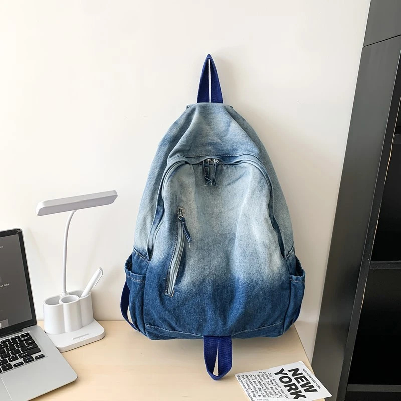 Mens and Womens Backpacks Student School Bags LargeCapacity Washed Denim y260615 - view 6