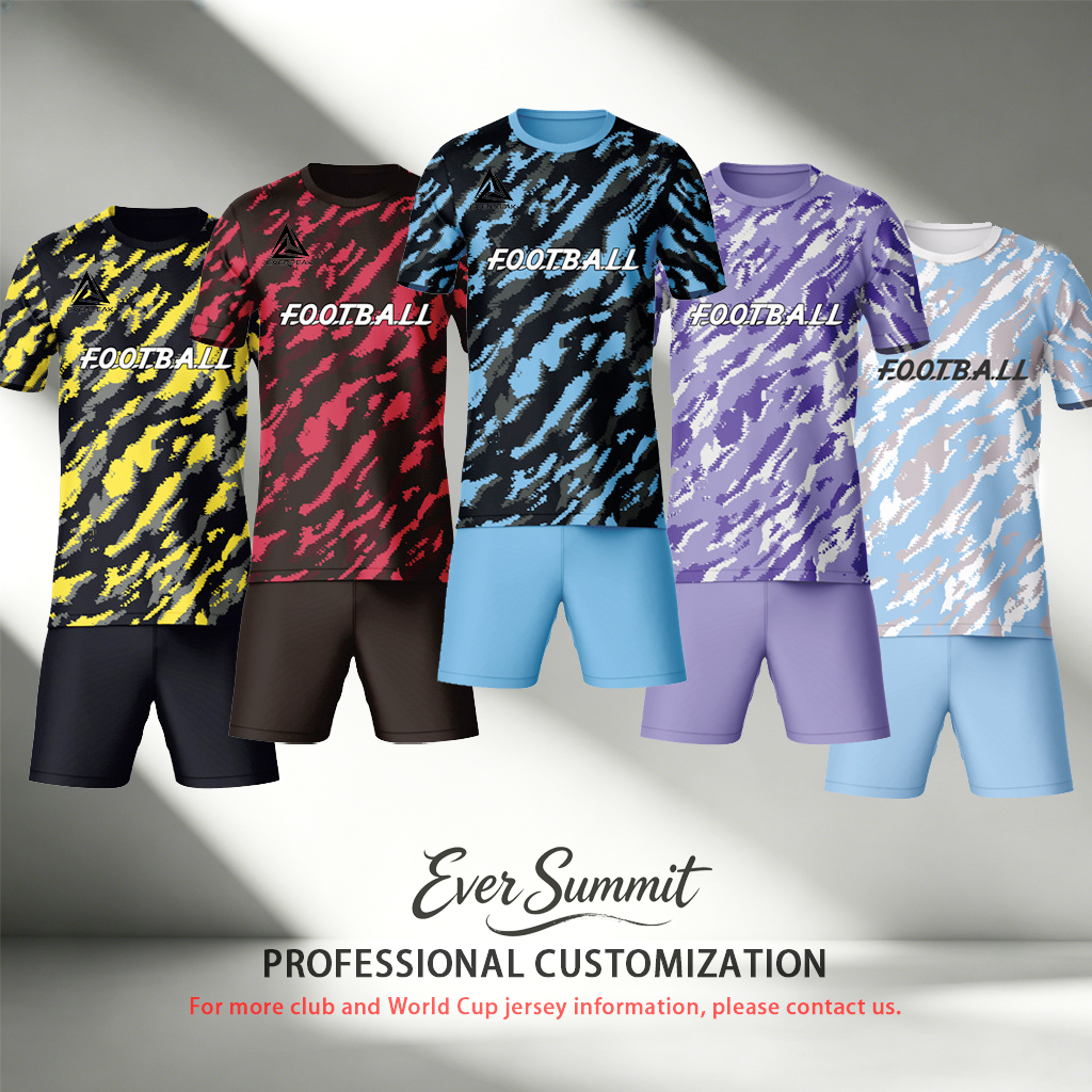 Custom Name Number Soccer Jersey Set Men Blue White Camo Pattern Football Uniform Quick Dry Team Training Sportswear for Adults