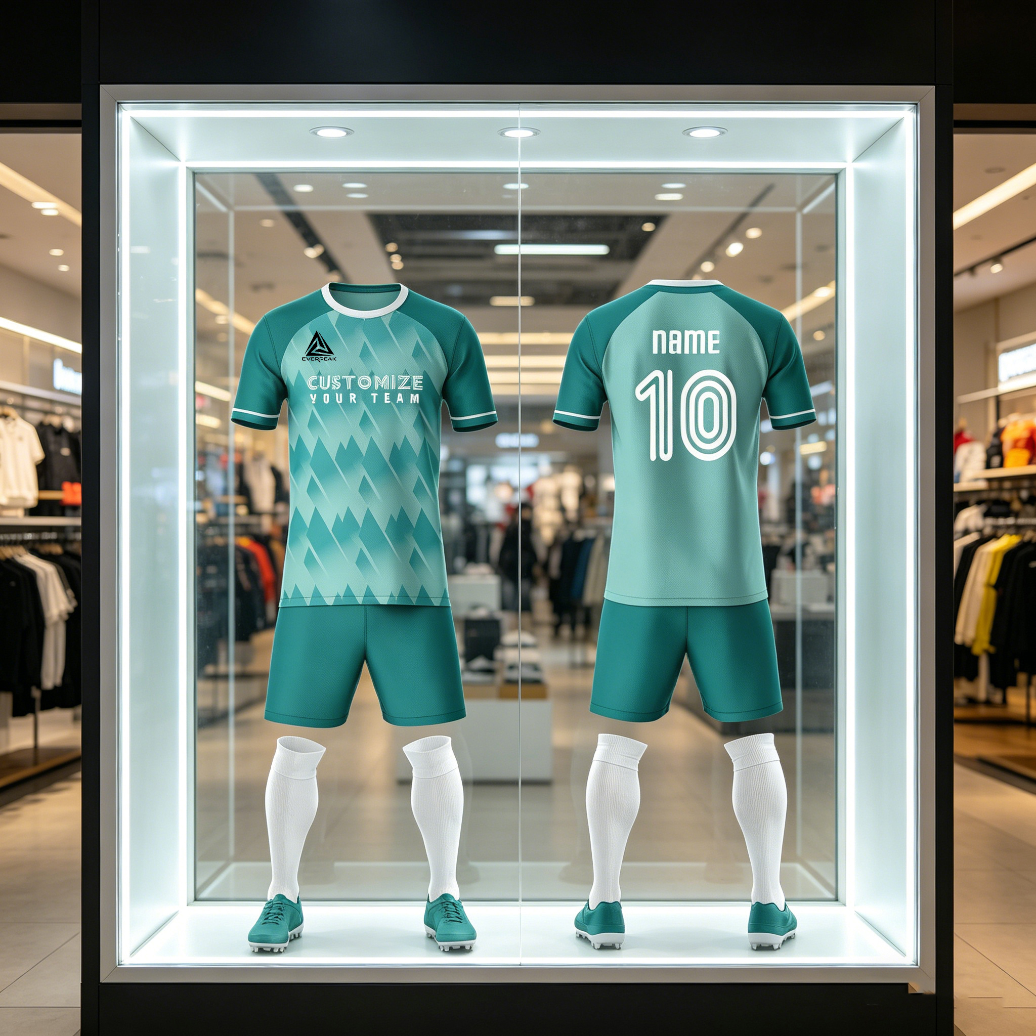 Custom Team Name Number Soccer Jersey Set Men Teal Ombre Geometric Football Uniform Quick Dry Team Training Sportswear for Adults - view 4