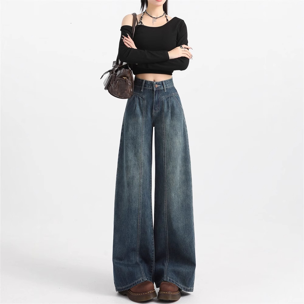 Womens jeans 2025 style this year with a draping effect high waist slimming straightleg pants for pearshaped body y240930