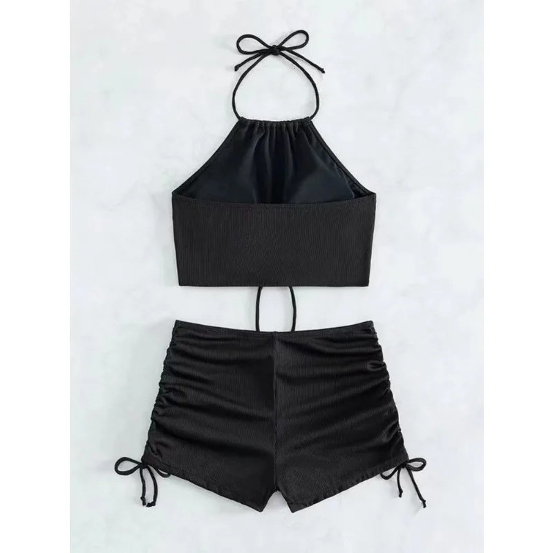 Solid Color Halter Neck Bikini Separate Swimwear Womens Sexy Strapless Top for Beach Vacation Spring Summer y260615 - view 6