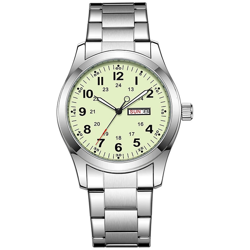 2026 Mens 42mm Watch Glow in the Dark Luminous Dial Day Date Green Canvas Strap 30M Water Proof Field Watch Khaki Strap 260526 - view 3