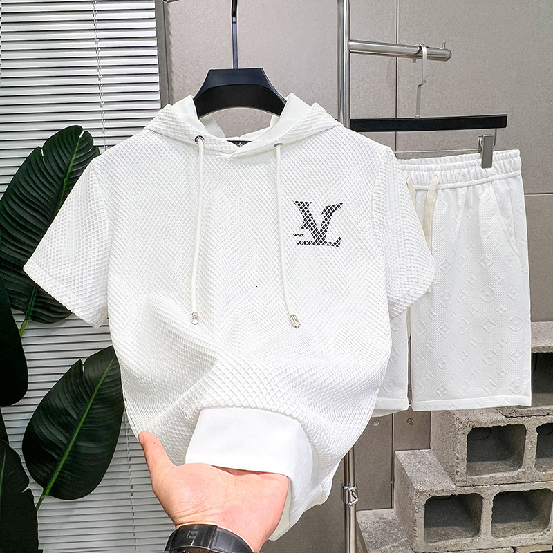 Top Designer Luxury Men's High-end Quality Trendy Letter Hoodie Summer New Hooded Short Sleeved Casual Loose High-end Fashionable Versatile Light