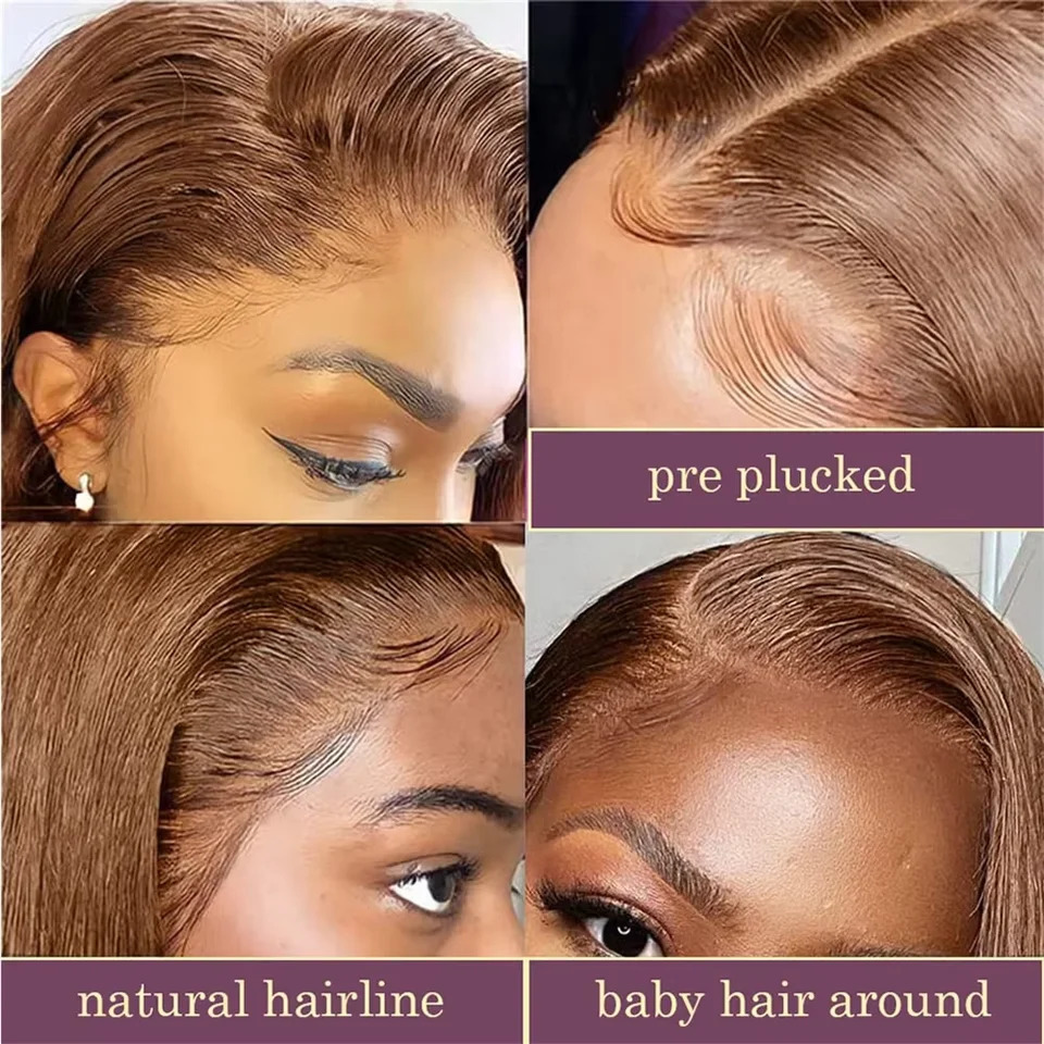 220 Density Full Frontal 13x4 HD Transparent Lace 4 Chocolate Brown Straight Short Bob Wig Human Hair Wigs Pre Plucked Wig 260522