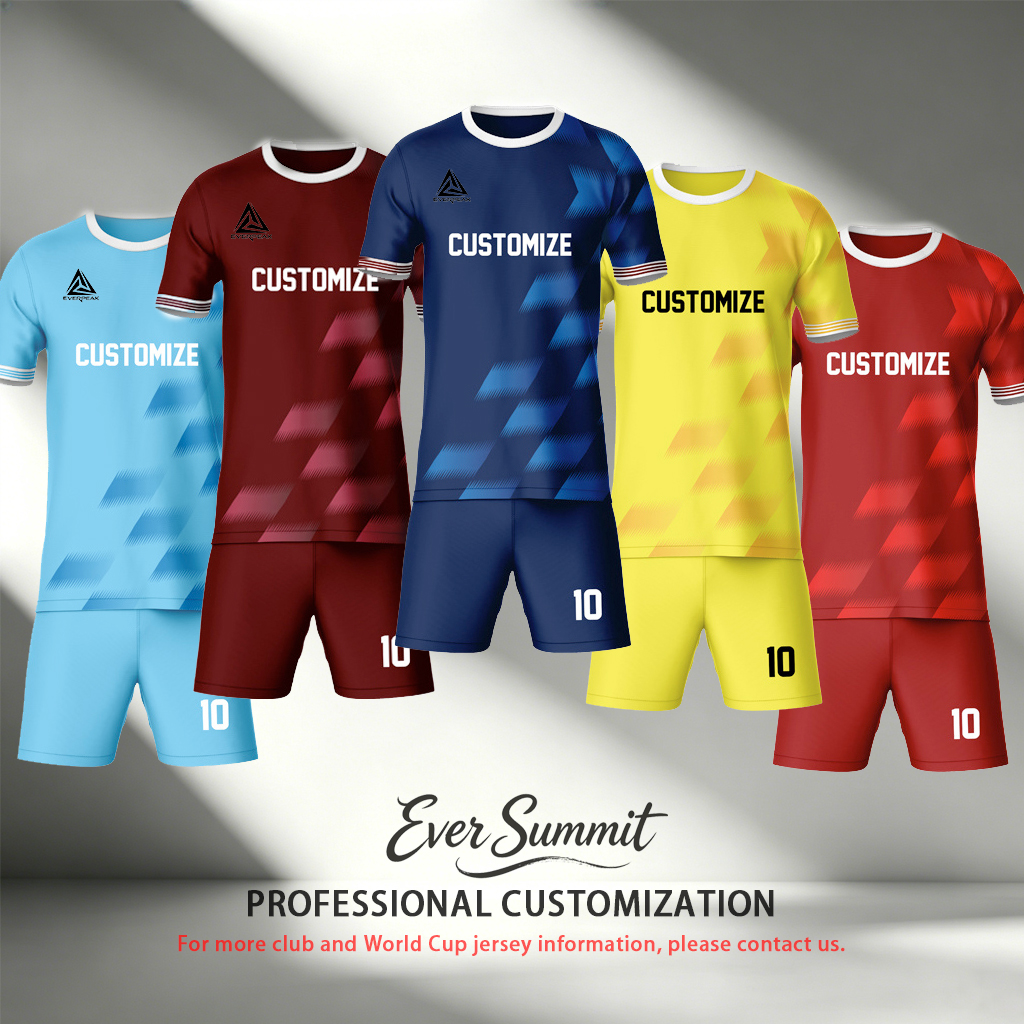 Custom Soccer Jersey Set Men Blue White Geometric Football Uniform with Shorts Personalized Name Number Breathable Quick Dry Team Training Kit