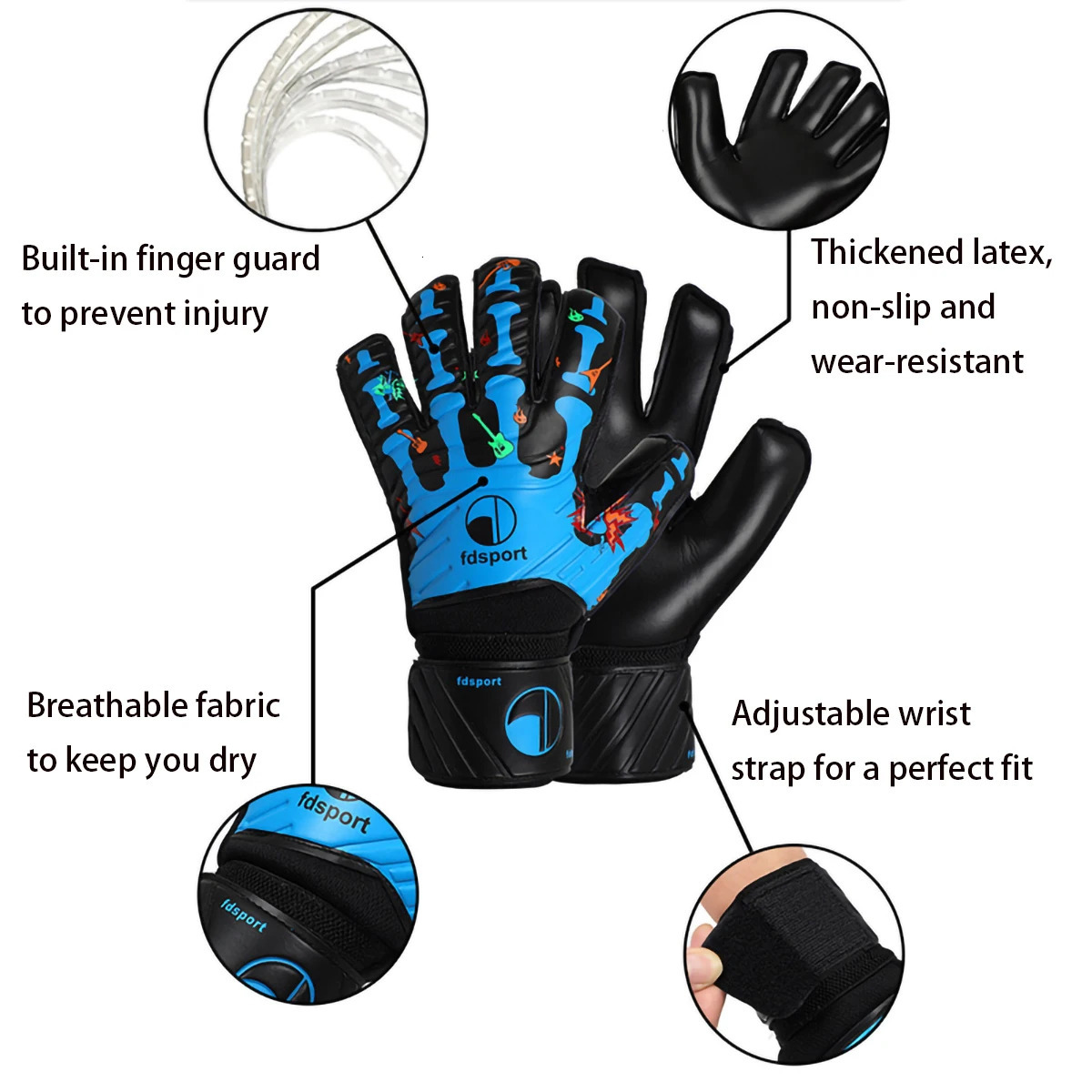 Goalie Goalkeeper Gloves Adult Strong Grip for The Toughest Saves with Finger Protect 43MM Latex Sizes 6-10 260525