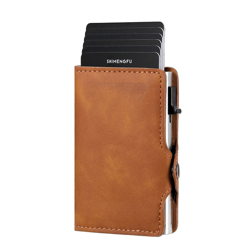 New RFID leather and aluminum alloy side-push card holder wallet anti-scan metal card case A006 260423