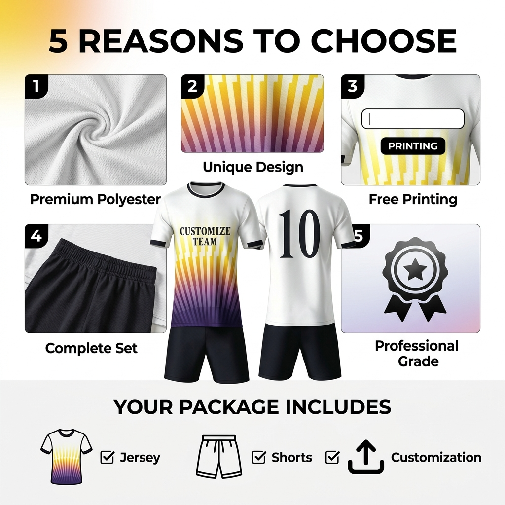 Custom Soccer Jersey Set Men White Yellow Purple Gradient Football Uniform with Shorts Personalized Team Name Number Quick Dry Kit - view 8