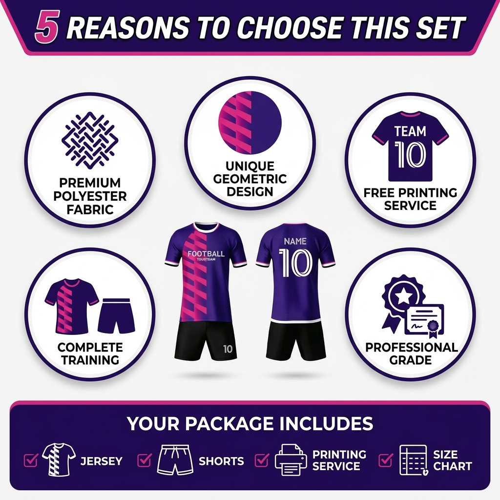 Custom Soccer Jersey Set Men Purple Pink Geometric Football Uniform with Shorts Personalized Name Number Breathable Quick Dry Team Kit - view 8