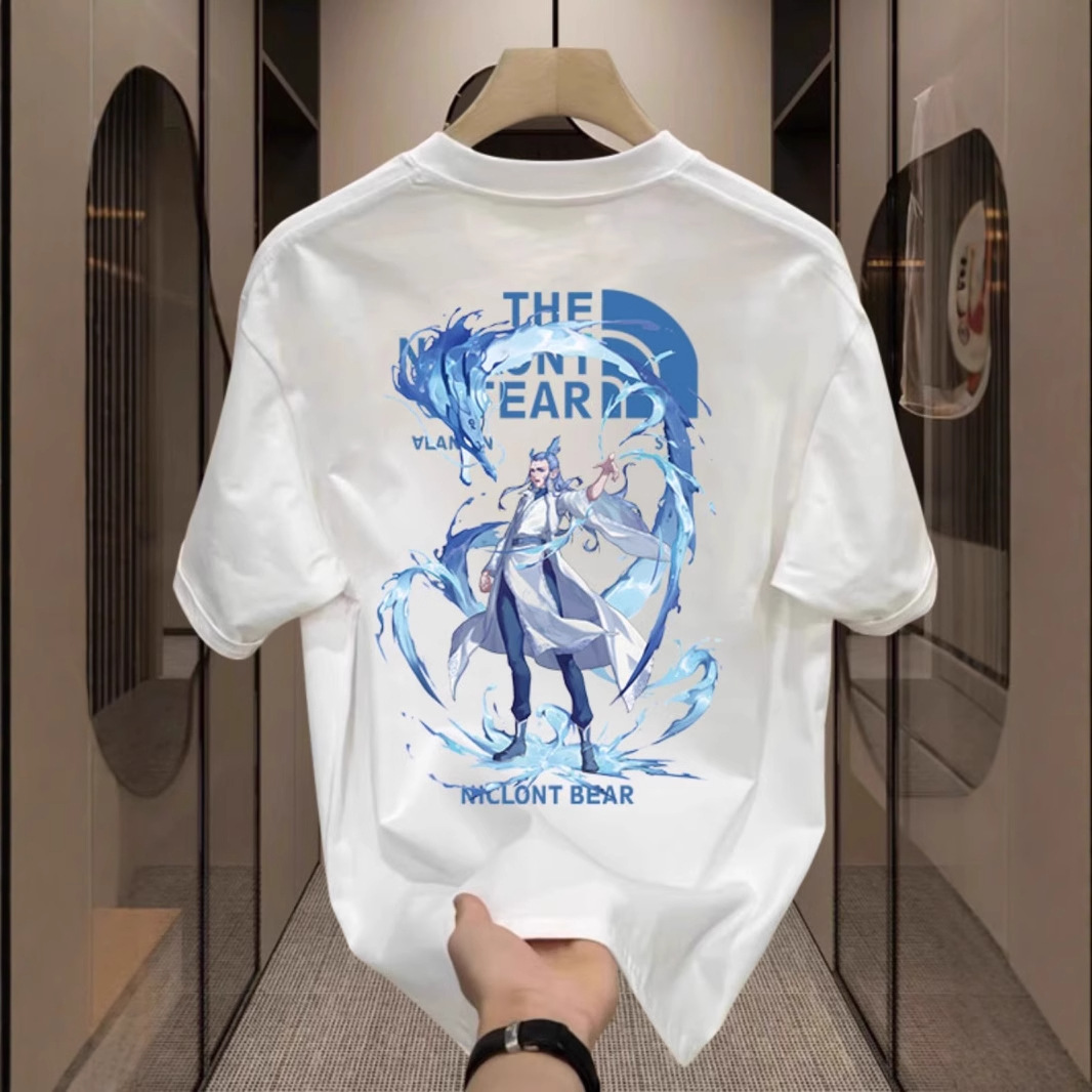 2026 Summer Men's T-Shirt, Mid-Sleeve, Crew Neck, Loose Fit, Casual Streetwear, Minimalist Graphic Print, Trendy Instagram Style Tops