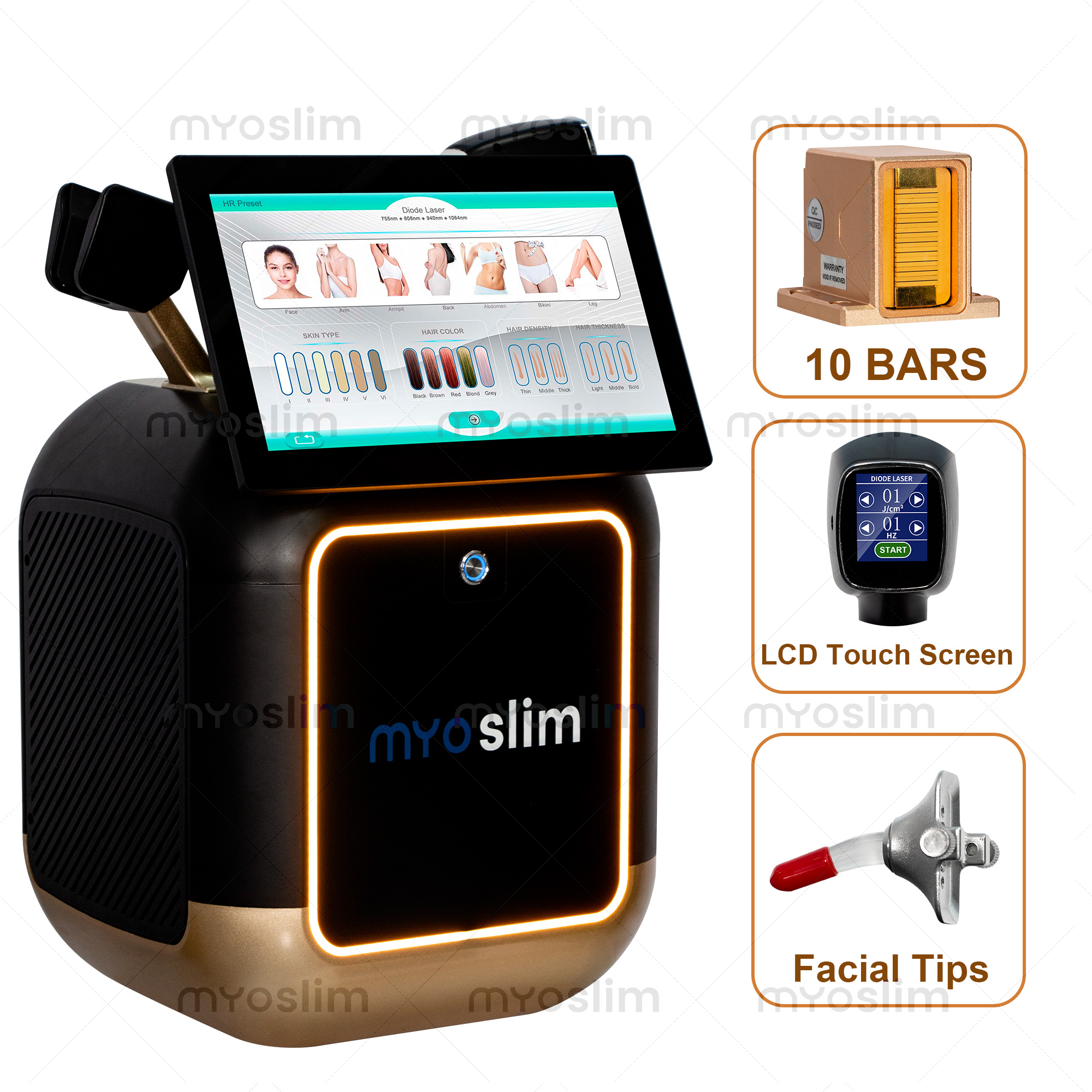 High Power 10 Bars Diode Laser Hair Removal Machine 755nm 808nm 940nm 1064nm For Salon HR Preset Equipment