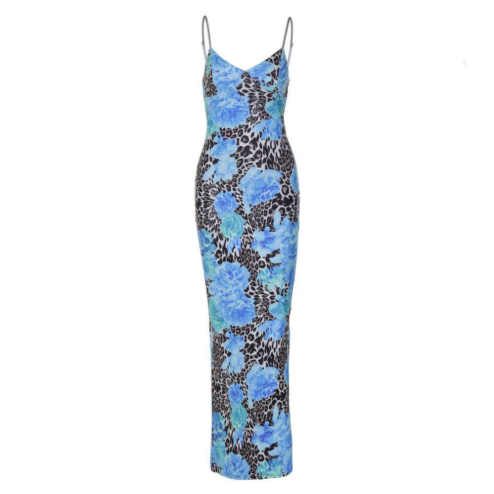 European American Summer New Women Long Street Style Elegant Slim Fit Printed Camisole Dress Daily Party Travel Casual Wear MAKOUFEI