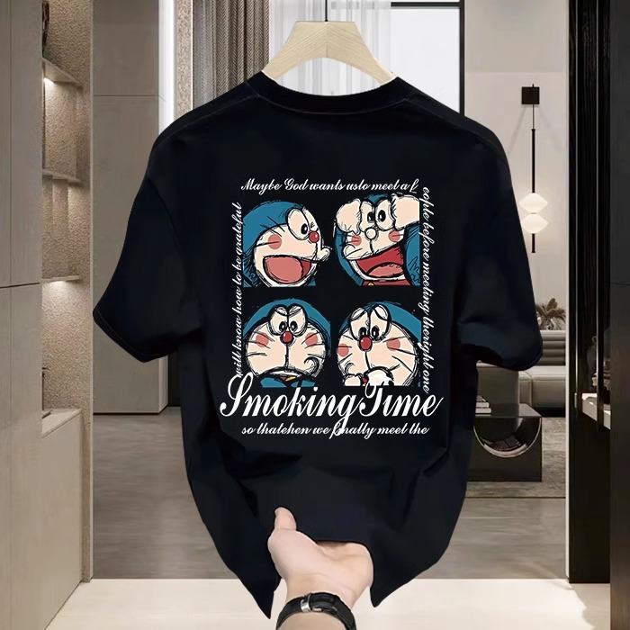 2026 Summer Men's Premium Cotton T-Shirt, Korean Streetwear, Creative Graphic Print, Crew Neck, Loose Casual Trendy Tee
