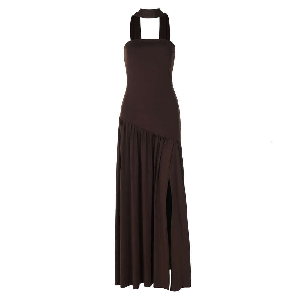 European and American Women s Fashion Strapless Slim Fit Solid Color Slit Backless Elegant Ribbon Dress Daily Party Holiday Outdoor Wear MAKOUFEI