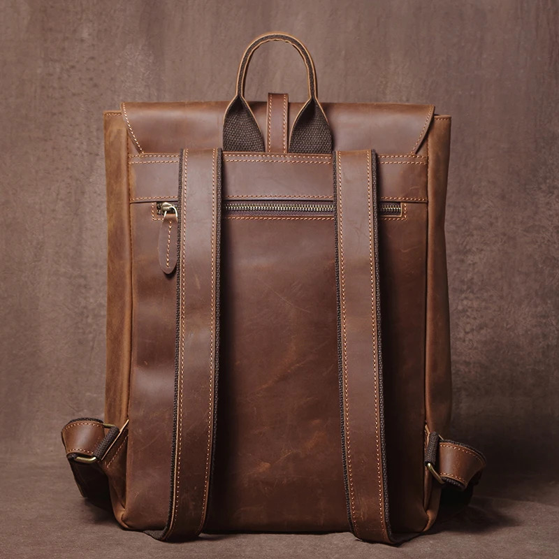 GURO Mens Retro Genuine Leather Backpack Simple Flap Travel Bag Women Natural Cowhide Deluxe Schoolbag Daily Backpacks y260615 - view 4