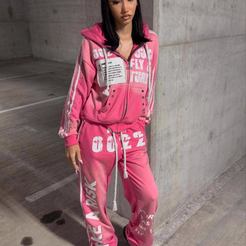 Hooded Sweatshirt Set Fashion Casual Long Pants Printed Hip Hop Rock Unisex Sweatshirt Jacket 241219