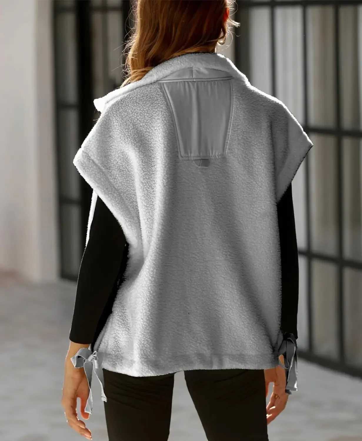 Womens Fuzzy Fleece Vest Oversized Sleeveless Sherpa Jacket Warm Button Down Gilet Outerwear with PocketsJ260527 - view 6