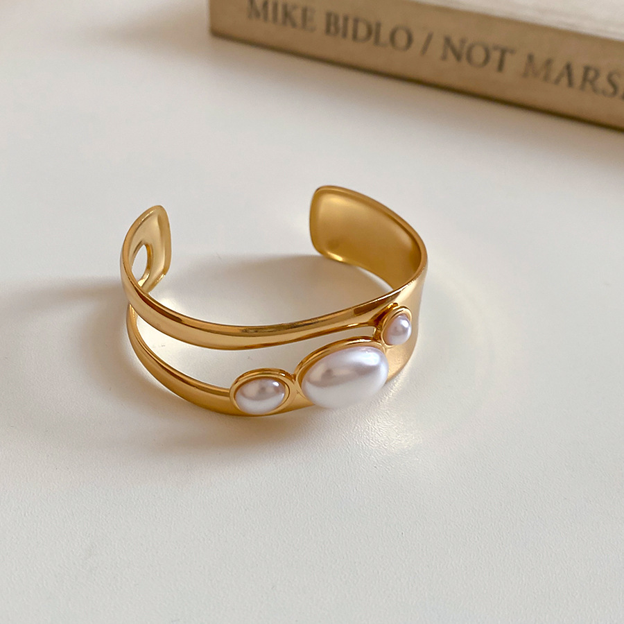 18K Real Gold Plated Stainless Steel Tiger Eye Stone Oval Open Bracelet European and American Style Unique Niche Elegant High-end Jewelry - view 6