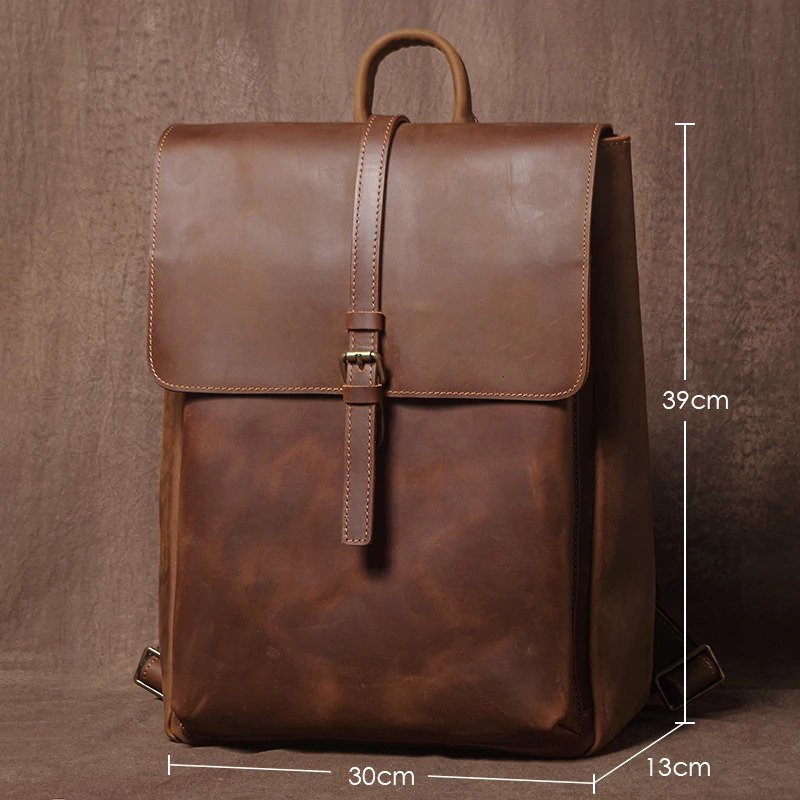 GURO Mens Retro Genuine Leather Backpack Simple Flap Travel Bag Women Natural Cowhide Deluxe Schoolbag Daily Backpacks y260615 - view 3