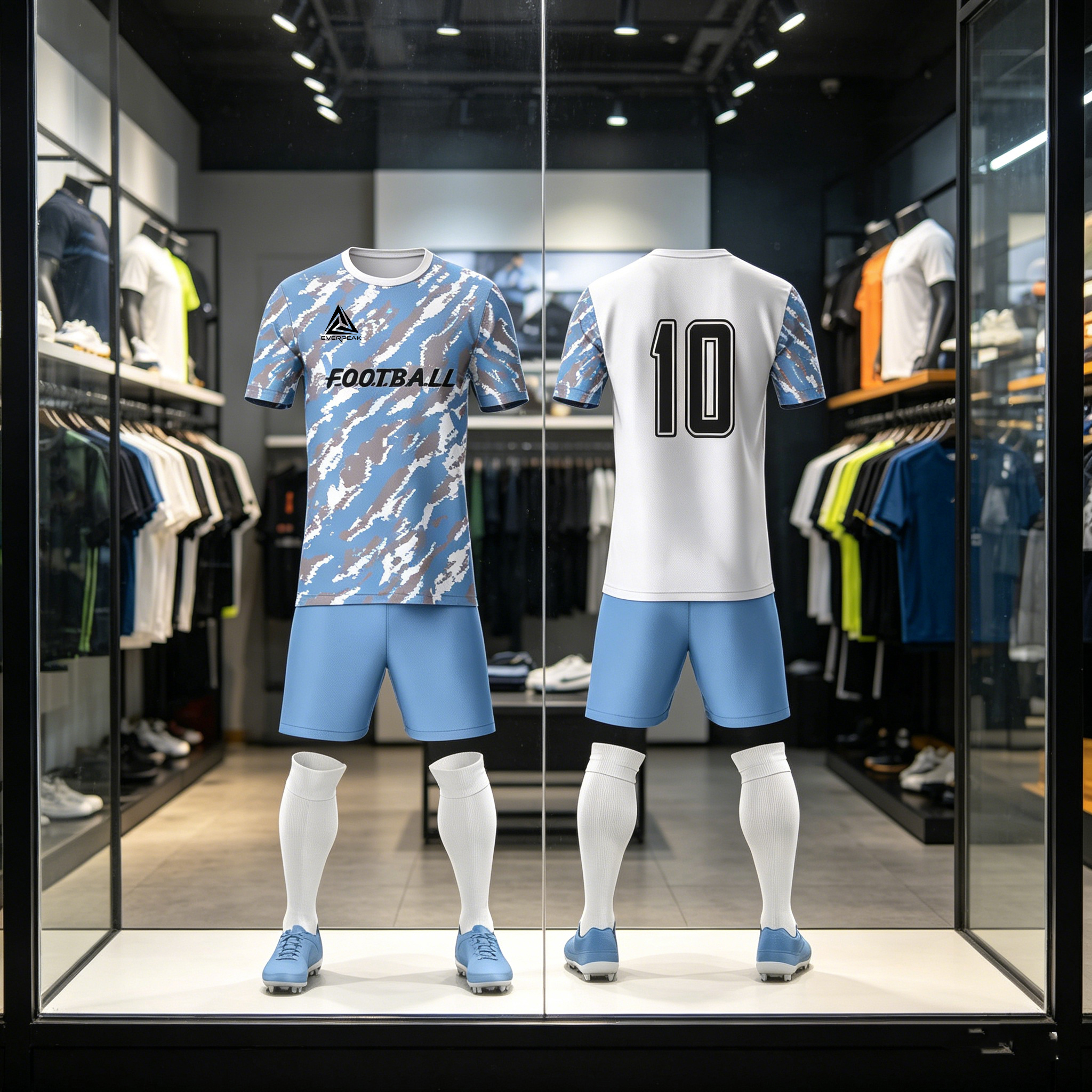 Custom Name Number Soccer Jersey Set Men Blue White Camo Pattern Football Uniform Quick Dry Team Training Sportswear for Adults - view 6