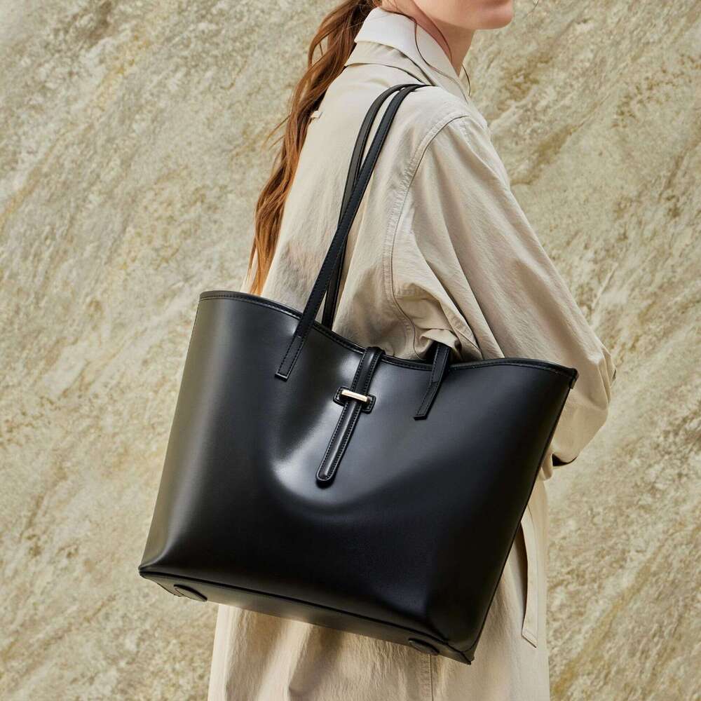 New Genuine Leather Tote Simple Large Capacity Shoulder High End Light Luxury Casual Bag Women Commuter Mother Daughter Daily Travel Bag SENYY